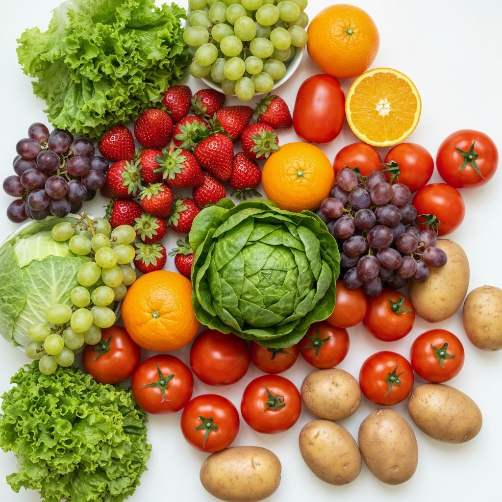 Fresh colorful fruits and vegetables